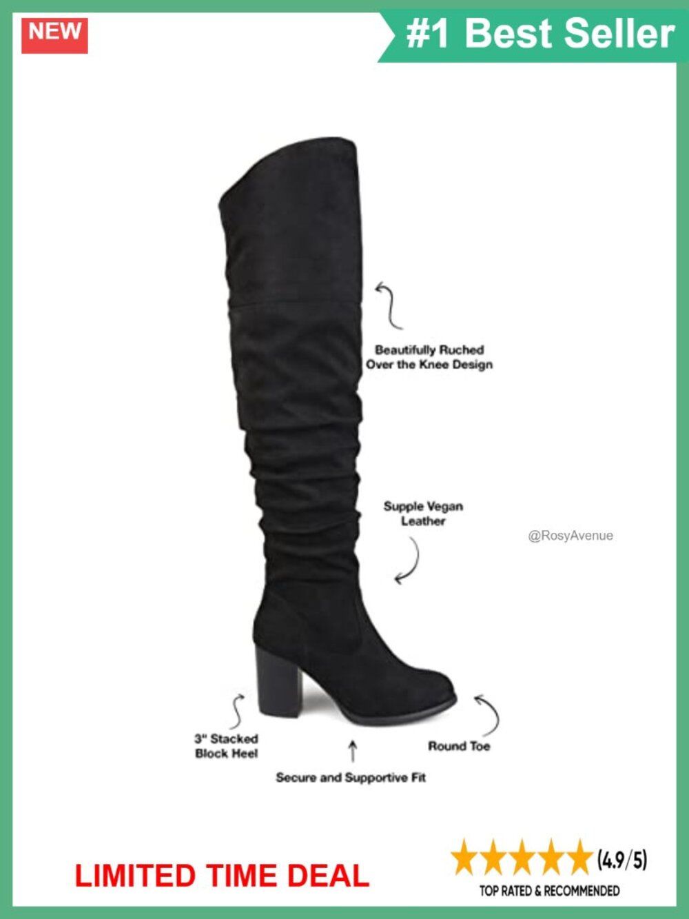Faux Suede Over-the-Knee Boots Round Toe Stacked Heel Inside Zip - Picture 2 of 6